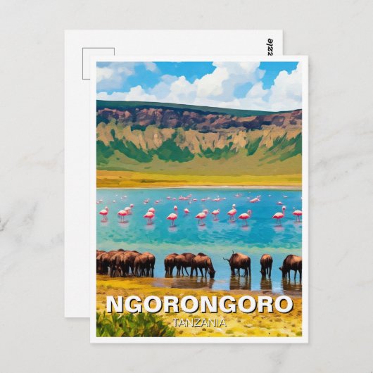 Ngorongoro Tansania Wildebeest Flamingo Postkarte (Vorne/Hinten)