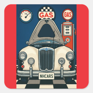 NH Antique Car Illustration Quadratischer Aufkleber