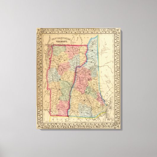 NH, Vermont Map von Mitchell Leinwanddruck (Vorderseite)
