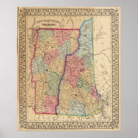 NH, Vermont Map von Mitchell Poster (Vorne)