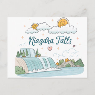 Niagara-Fälle Süße Cartoon-Pastell-Illustration Postkarte