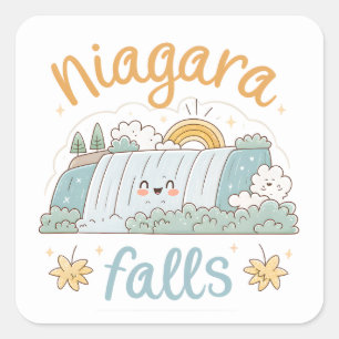 Niagara Fälle Süße Lächelnde Cartoon-Illustration Quadratischer Aufkleber