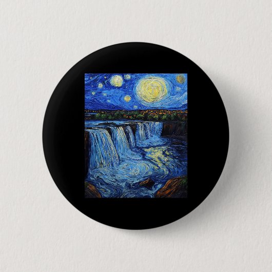 Niagara Fälle - Van Gogh Stil - Sternennacht Button (Vorderseite)