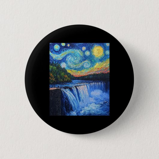 Niagara Fälle - Van Gogh Stil - Sternennacht Button (Vorderseite)