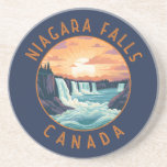 Niagara Falls Canada Retro Distressed Circle Getränkeuntersetzer<br><div class="desc">Niagara Falls in einem Vektor Art Stil. Die Lage am Ufer des Westerns des Niagara River überblickt den Horseshoe Falls,  den weitläufigsten Abschnitt der Kaskaden.</div>