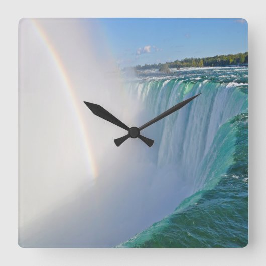Niagara Falls Horseshoe Falls & Rainbow Clock Quadratische Wanduhr (Vorderseite)