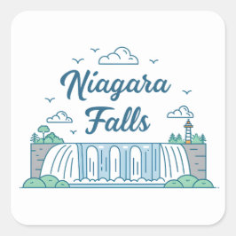 Niagara Falls Minimal Flat Design Illustration Quadratischer Aufkleber