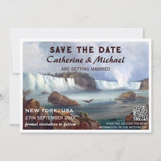 Niagara Falls New York Travel QR Code Save The Date (Vorderseite)