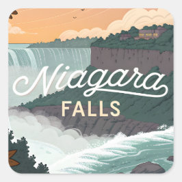 Niagara Falls Retro Vintage Poster Illustration Quadratischer Aufkleber