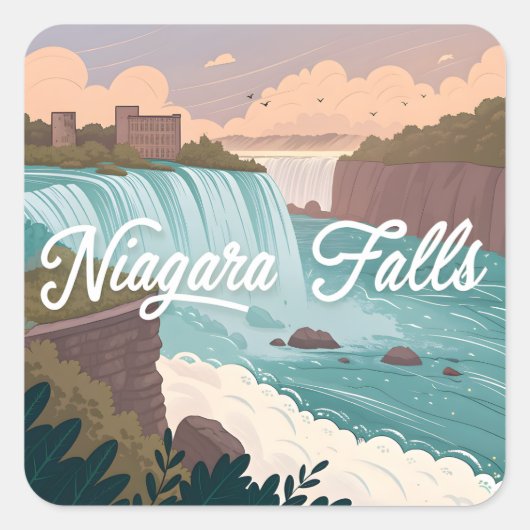Niagara Falls Scenic Illustration at Sunset Quadratischer Aufkleber (Vorderseite)