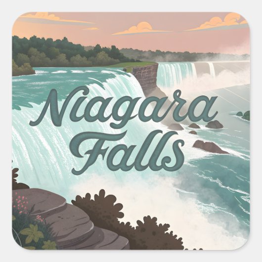 Niagara Falls Vintage Textured Illustration Quadratischer Aufkleber (Vorderseite)