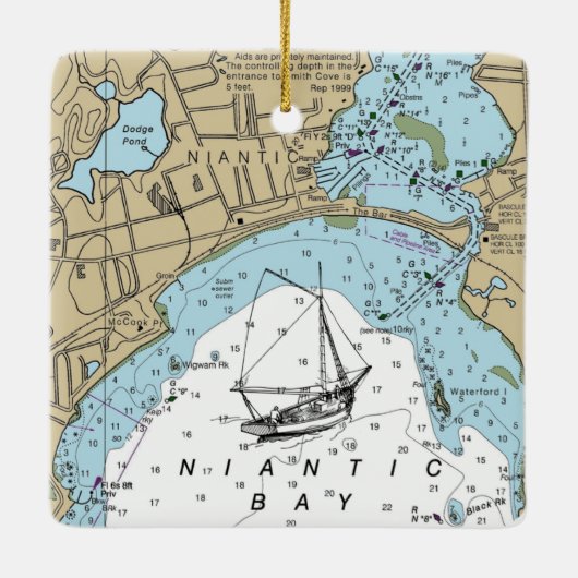 Niantic CT Nautical Chart Keramikornament (Rückseite)