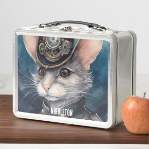 Nibbleton Steampunk-Katze benutzerdefinierter Name Metall Brotdose