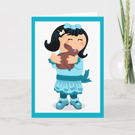 Nibbling Easter Girl Card Feiertagskarte (Vorderseite)