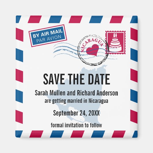 Nicaragua Air Mail Wedding Save the Date Magnet (Vorne)