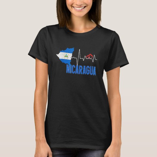 Nicaragua Flag Karte Herzschlag für Nicaragua Prid T-Shirt (Vorderseite)
