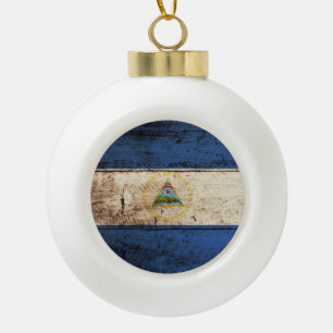 Nicaragua-Flagge auf altem hölzernem Korn Keramik Kugel-Ornament