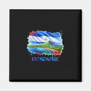 Nicaragua-Flagge Kunst Landschaftlicher Vulkan Und Magnet