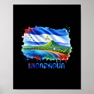 Nicaragua-Flagge Kunst Landschaftlicher Vulkan Und Poster
