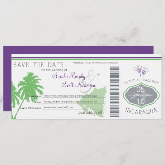 Nicaragua Save the Date Boarding Pass (Vorne/Hinten)