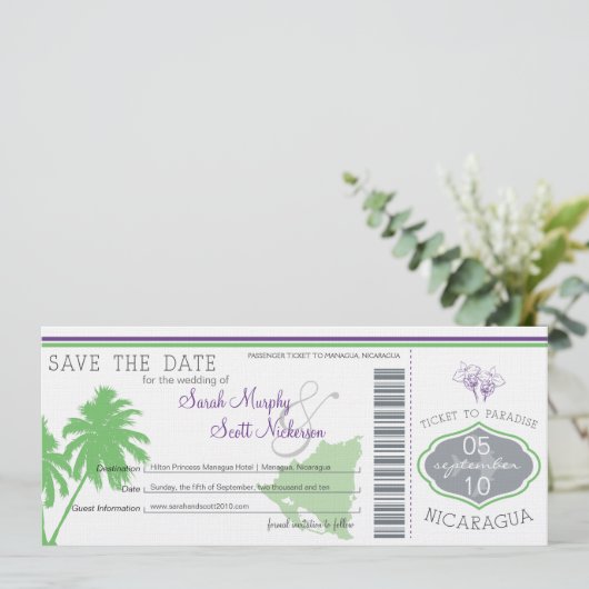 Nicaragua Save the Date Boarding Pass (Stehend Vorderseite)