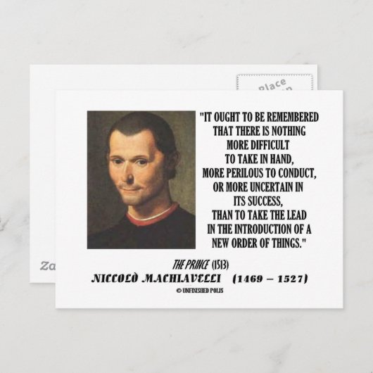 Niccolo Machiavelli - Neuer Satz der Dinge Postkarte (Vorne/Hinten)