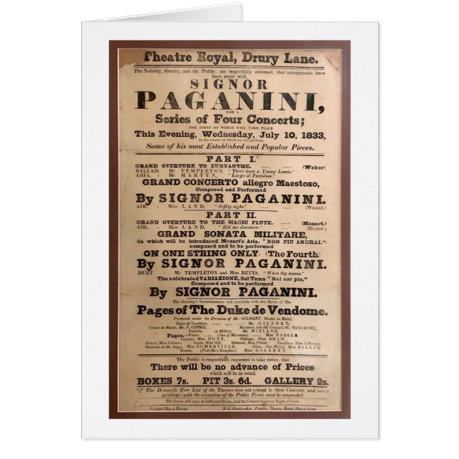 Niccolò Paganini Konzertposter Drury Lane London (Vorne)