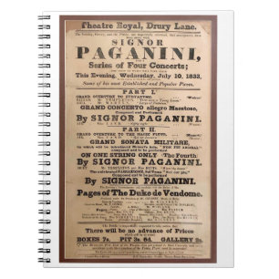 Niccolò Paganini Konzertposter Drury Lane London Notizblock
