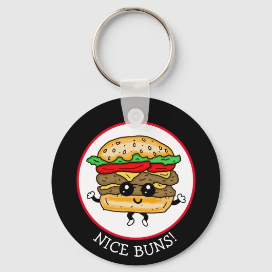 Nice Buns, Funny Hamburger Pun Keychain Schlüsselanhänger (Vorderseite)