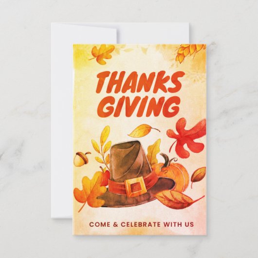 Nice Card Erntedank mit Hut und Blätter fallen Dankeskarte (Vorderseite)