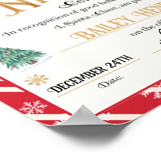 Nice Certificate Approved Santa Claus Poster (Ecke)