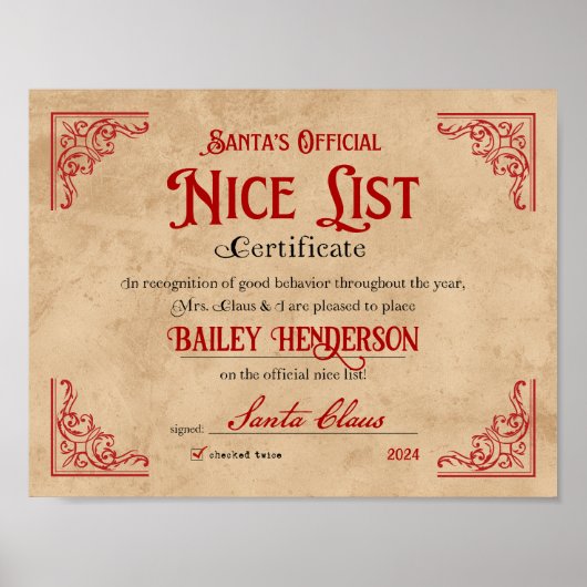 Nice Certificate Approved Santa Claus Poster (Vorne)