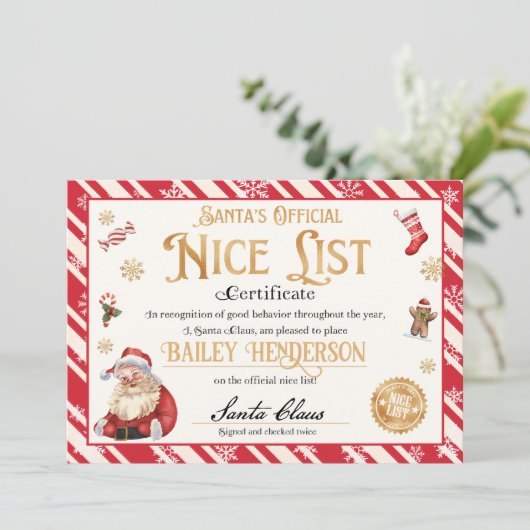 Nice Certificate from Santa Approved zweimal überp Einladung (Stehend Vorderseite)