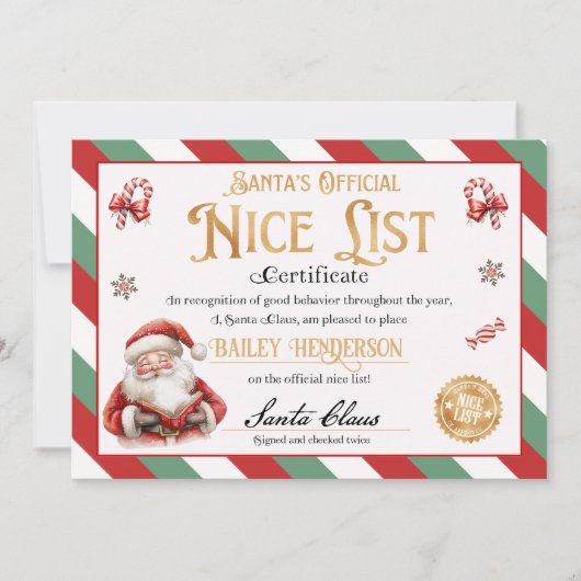 Nice Certificate from Santa Approved zweimal überp Einladung (Vorderseite)