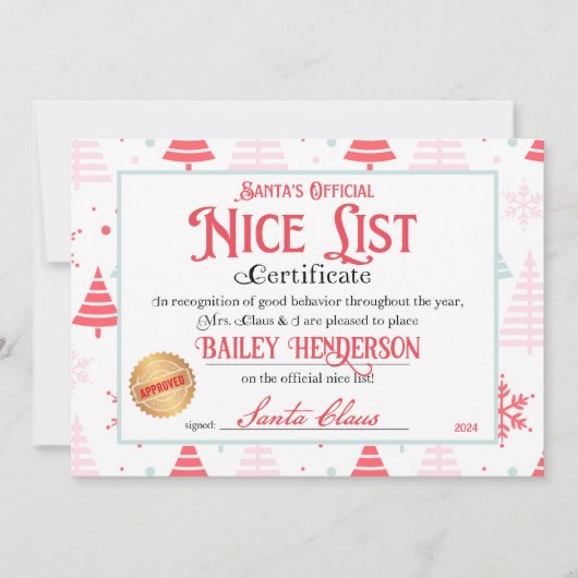 Nice Certificate from Santa Approved zweimal überp Einladung (Vorderseite)