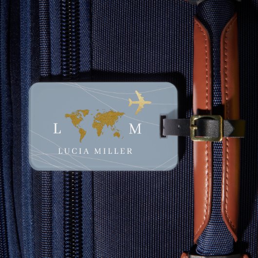 Nice Dusty Blue Travel Gepäckmarke mit Name Gepäckanhänger (Vorderseite Insitu 4)