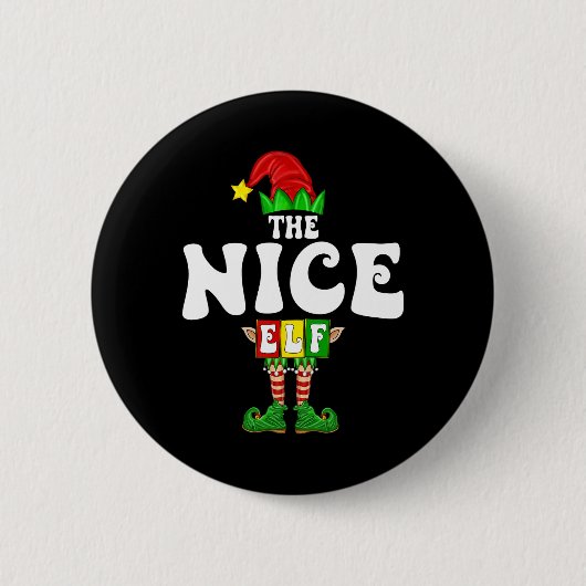 Nice Elf Familie Weihnachten Matching Pajamas Elf Button (Vorderseite)