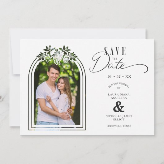 Nice Floral Arch Effect Romantic Wedding Photo Save The Date (Vorderseite)