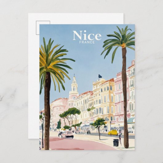Nice France Aquarellmalerei Reisen Postkarte (Vorne/Hinten)