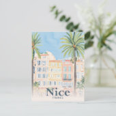 Nice France Aquarellmalerei Reisen Postkarte (Stehend Vorderseite)