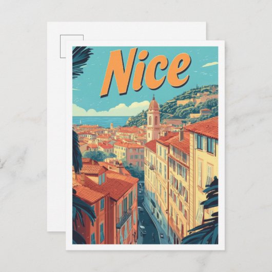 Nice France Art Vintage Reise Illustration Postkarte (Vorne/Hinten)