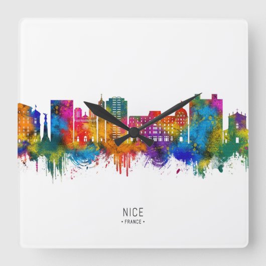 Nice France Skyline Quadratische Wanduhr (Vorderseite)