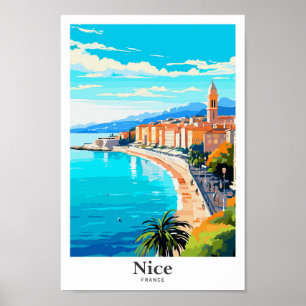 Nice France Travel Art Vintag Illustration Poster