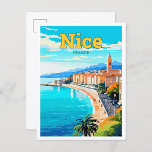 Nice France Travel Art Vintag Illustration Postkarte