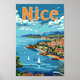 Nice France Vintag Retro Travel Illustration Poster