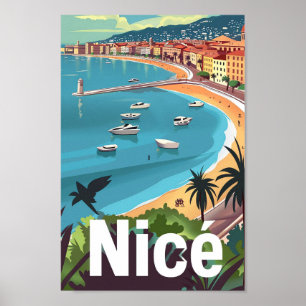 Nice France Vintag Retro Travel Illustration Poster