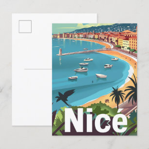 Nice France Vintag Retro Travel Illustration Postkarte
