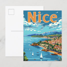 Nice France Vintag Retro Travel Illustration Postkarte