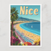 Nice France Vintage Travel Illustration Postkarte (Vorderseite)