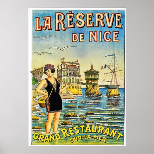 Nice, Frankreich, Frau in Badeanzug am Strand Poster (Vorne)